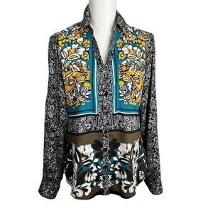 Express Floral Sheer Button Down Long Sleeve Top Size XS